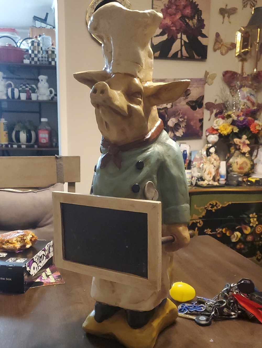 Chef Pig Chalkboard Statue - Green & Cream Decorative Kitchen Sign